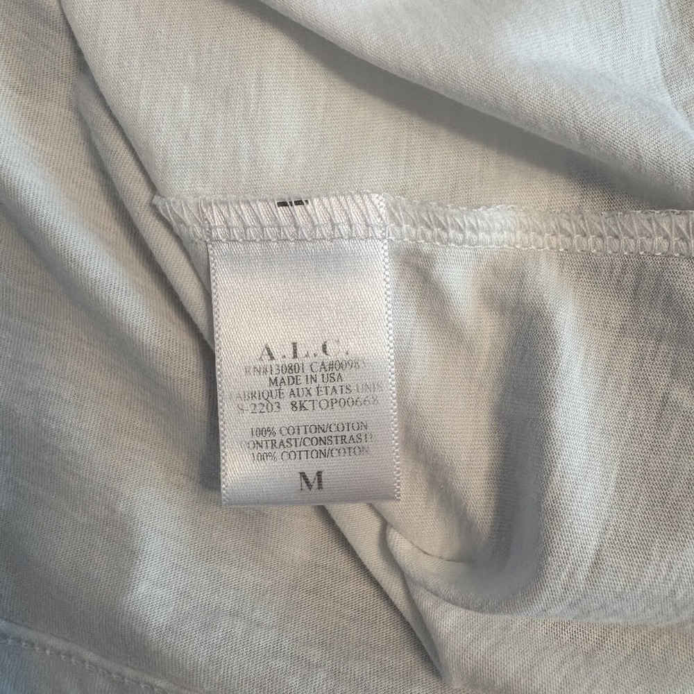 ALC 100% Cotton Ruched Puff Sleeve Top White M Minimalist Chic Career Staple USA - Picture 6 of 8